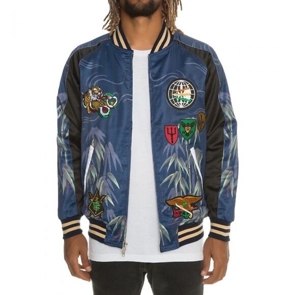 REASON BRAND Tiger Souvenir Embroidered Patch Bomber Jacket Mens Size Small - Picture 1 of 12